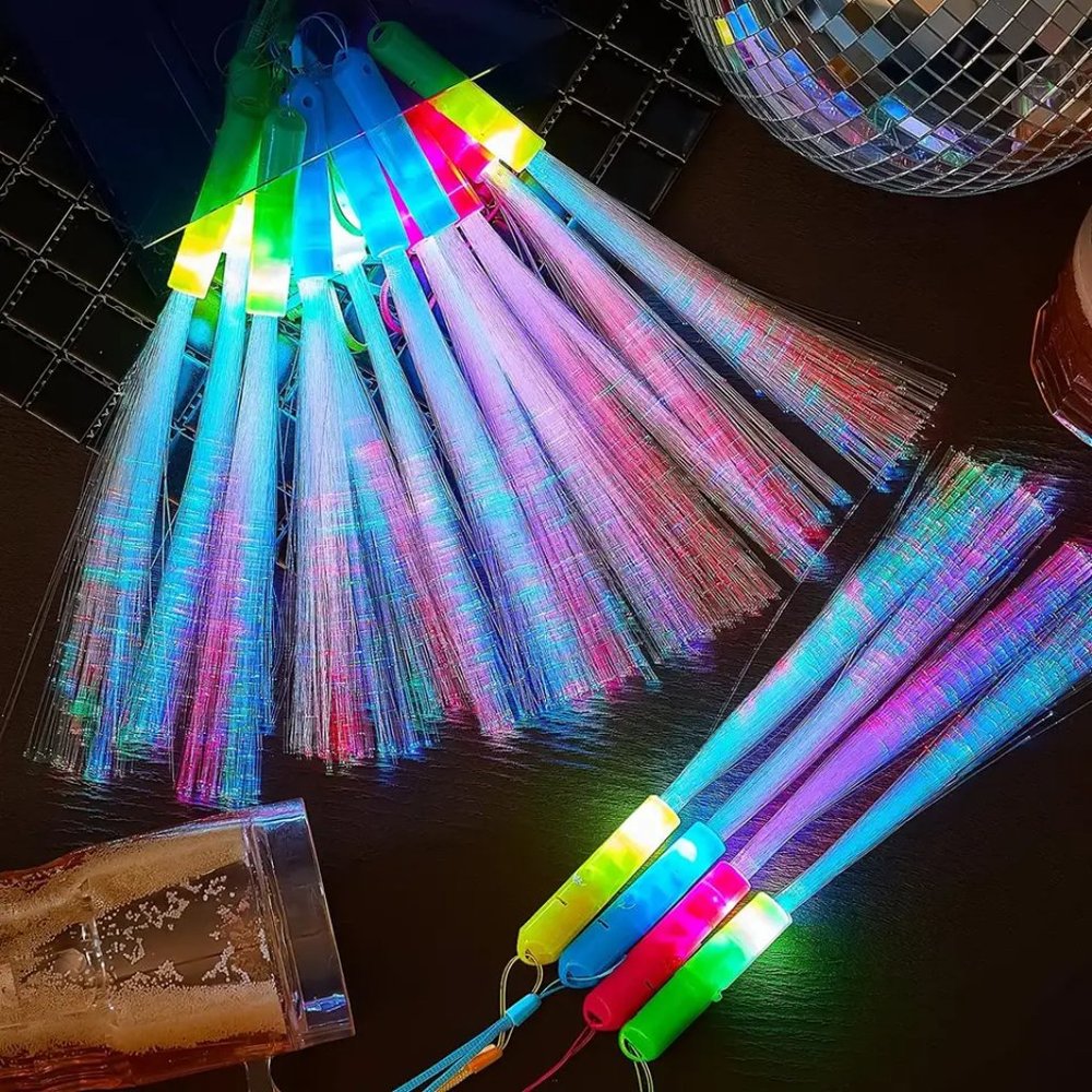 LED Fiber Optic Stick 7 Colors Light Up Fiber Optic Stick Glow in The Dark Wands